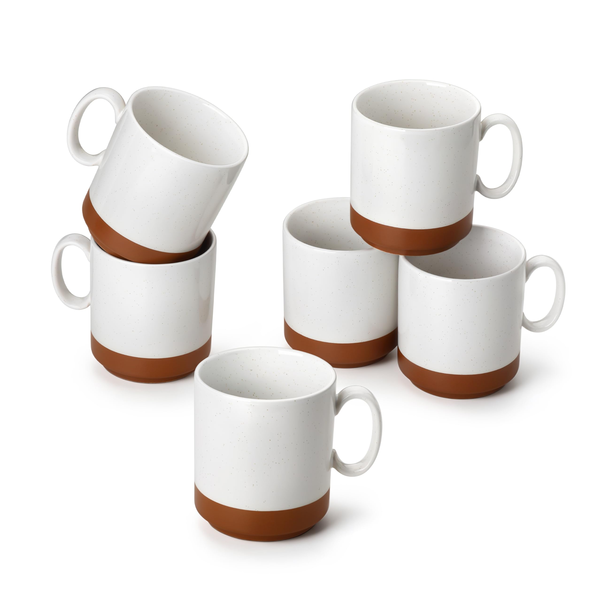 MALACASA 12oz Ceramic Coffee Mugs Set of 6, Khaki White