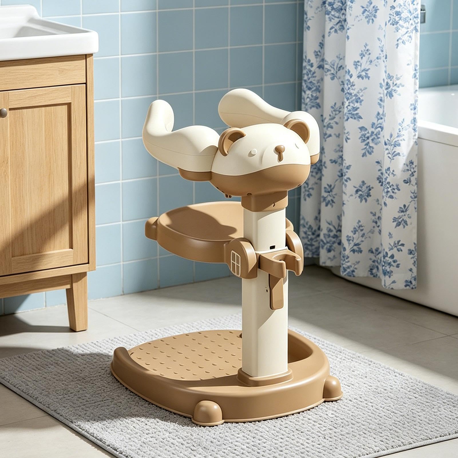 Kids Duschständer Höhenverstellbarer Anti-Rutsch-Sitz Abnehmbar | Sitz- und Stehduschständer für Badezimmer Hotel Badewanne Wohnheim Apartment Wickeln Ankleiden