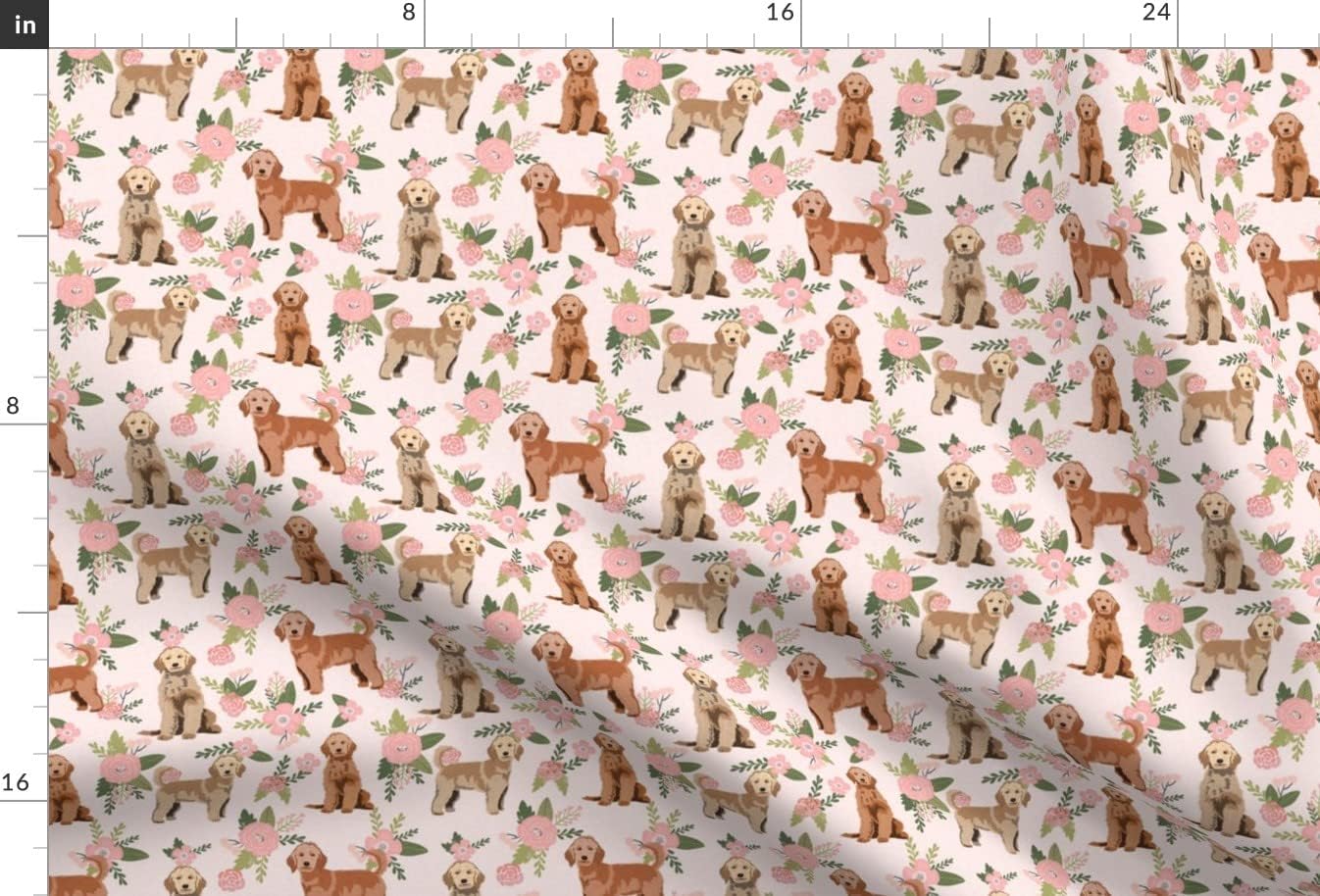 Spoonflower Fabric - Golden Doodle Floral Dog Florals Peach Cheater Quilt Pet Goldendoodle Printed on Minky Fabric by The Yard - Sewing Baby Blankets Quilt Backing Plush