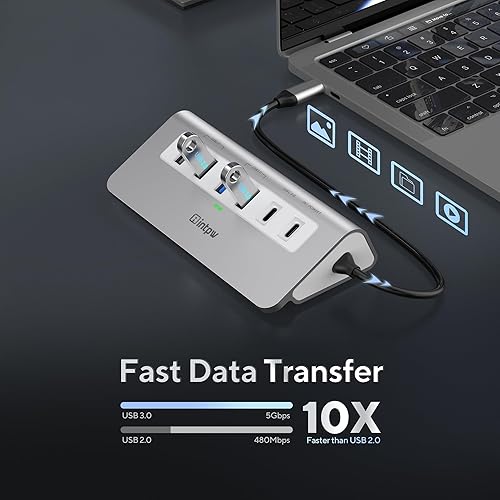 Vista 4 de Hub USB C P9, intpw Hub USB C 9 en 1 adaptador multipuerto con HDMI 4K, PD 100W, Tipo C y 2 USB A 3.0 5Gbps, 2 USB A 2.0, lector de tarjetas SD/TF