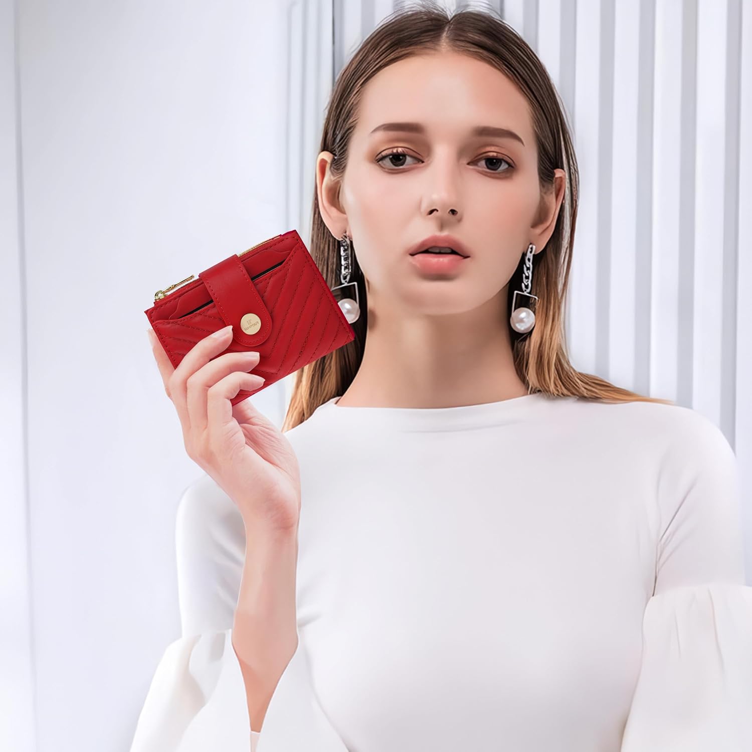 Small Womens Wallet,Slim Bifold Leather Wallet for Women RFID Card Holder Ladies Compact Pocket Wallet Small Wallet for Crossbody Bag(Red) - Image 6