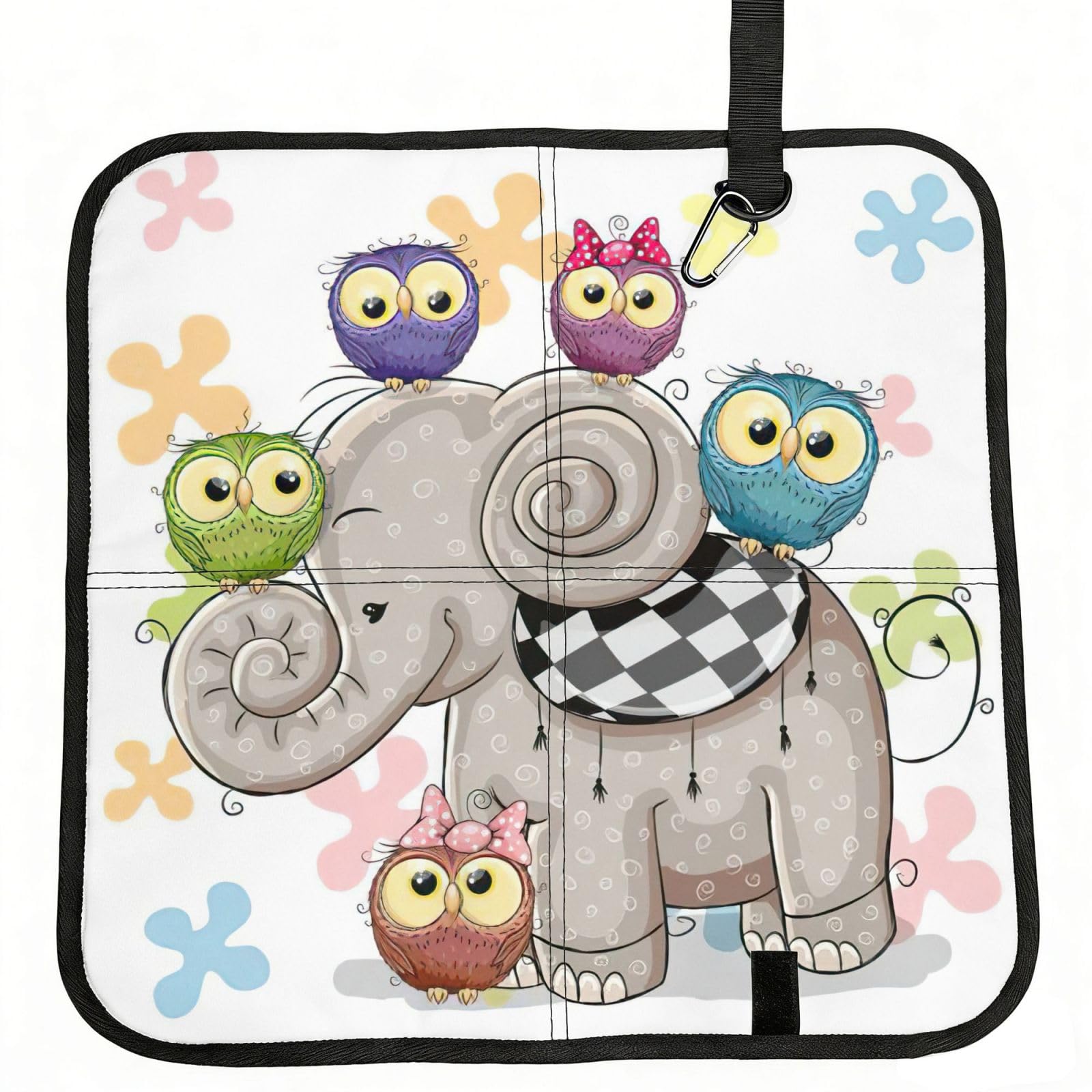 bghdfa Cartoon Elephant And Owls Floral Print Outdoor Sitting Mat Waterproof Oxford Cloth Seat Cushion Folding Foam Camping Seat For Picnic
