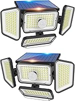 Vista 1 de Jnrss Paquete de 2 luces solares para exteriores, 4 cabezales, 268 LED, 3000 lúmenes, luces solares con sensor de movimiento, IP65, impermeables