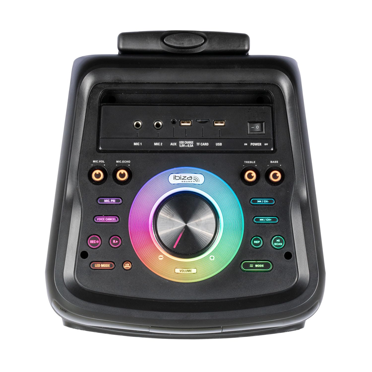 Ibiza STUPDJ1400 Aktiver Lautsprecher 1400W – Bluetooth, USB, TWS, LED-Lichteffekte, DJ & Karaoke Box mit Mikrofon, Aufnahmefunktion & Rollen