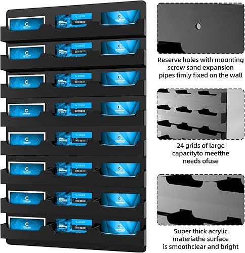 Miniatura 4 de Ireer Tarjetero para pared, soporte para tarjetas de visita de acrílico negro, organizador colgante de pared, soporte de exhibición de calcomanías