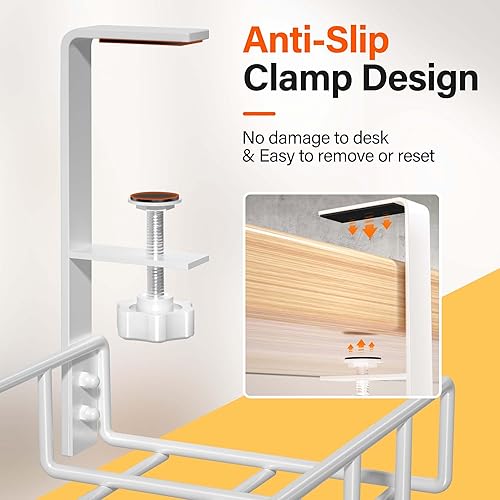 Miniatura 5 de Paquete de 2 bandejas para organizar cables debajo del escritorio, 31.4 pulgadas, organizadores de cables sin taladro, con abrazadera mejorada,