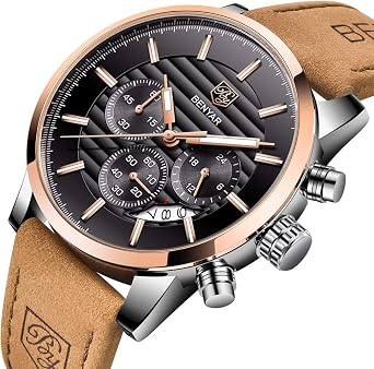 BENYAR Mens Watches Analog Quartz Chronograph Waterproof Watch for Men | Fashion Business Work Casual Sport Wrist Watches for Men Luminous Designer Dress Watch Calendar Elegant Gifts for Men