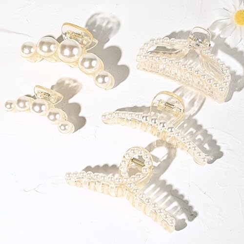 Miniatura 8 de DEEKA 5 pinzas grandes de perlas para el cabello, color blanco y negro, pinzas largas de mandíbula gruesas, accesorios para el cabello para mujeres
