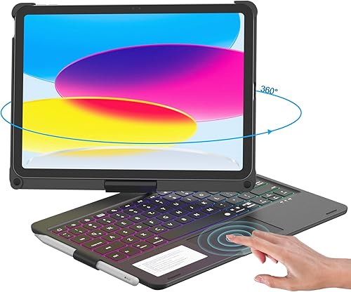NOKBABO Funda para iPad de 10. generación con teclado, retroiluminación arcoíris, rotación de 360, panel táctil múltiple y soporte para lápices,
