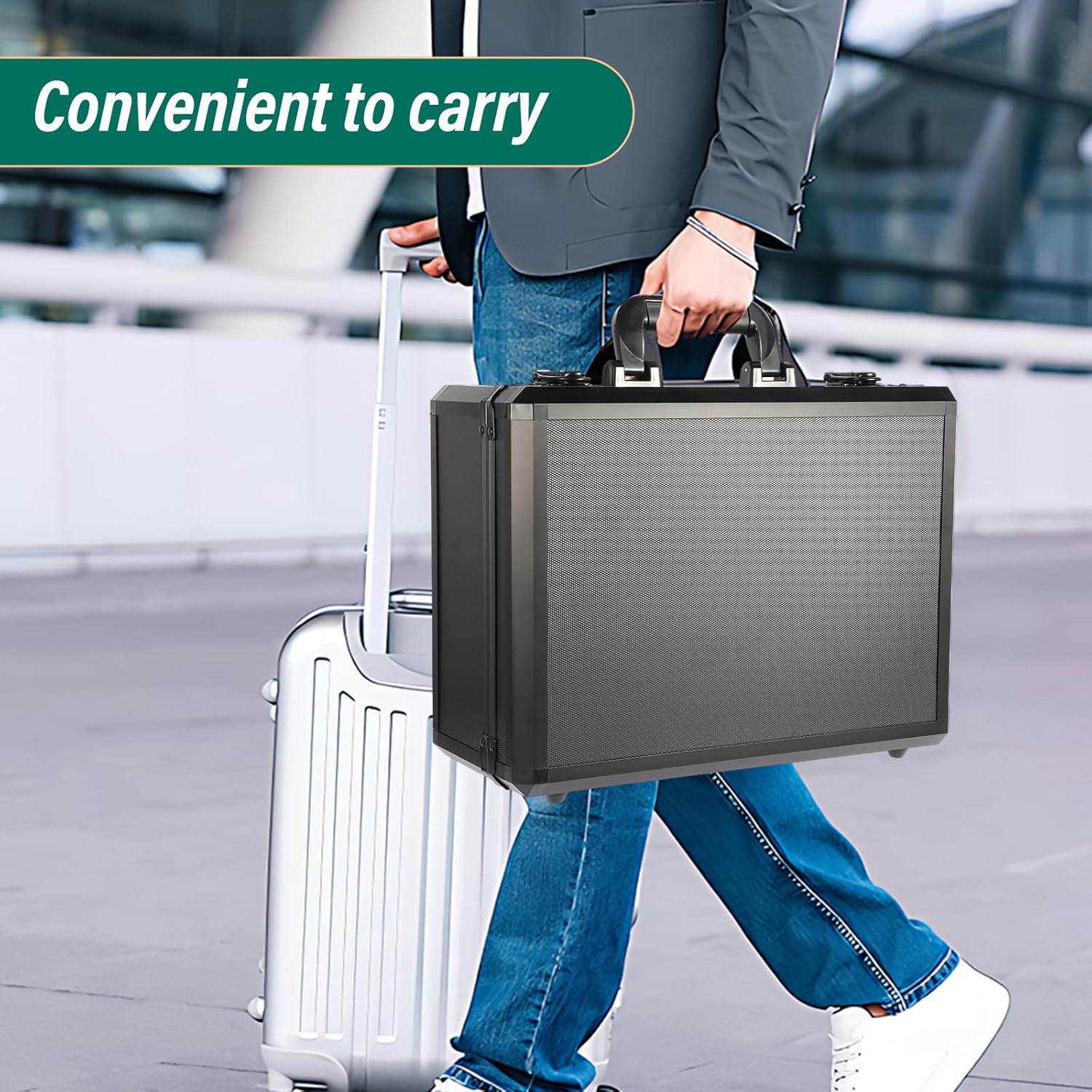 EcoVibe Trading Card Storage Box, Aluminum Alloy Card Case Holds 600+ Toploaders & One-Touch Holders, Sports Card Storage for 3" x 4" 35pt Rigid Card Holders(Black)