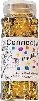 iConnectWith Glitter Gold, Chubby Holographic Glitter; Multi-use for Crafts, Decorations, Nail Art, Makeup, Tumblers, Resin Art, and DIY Projects