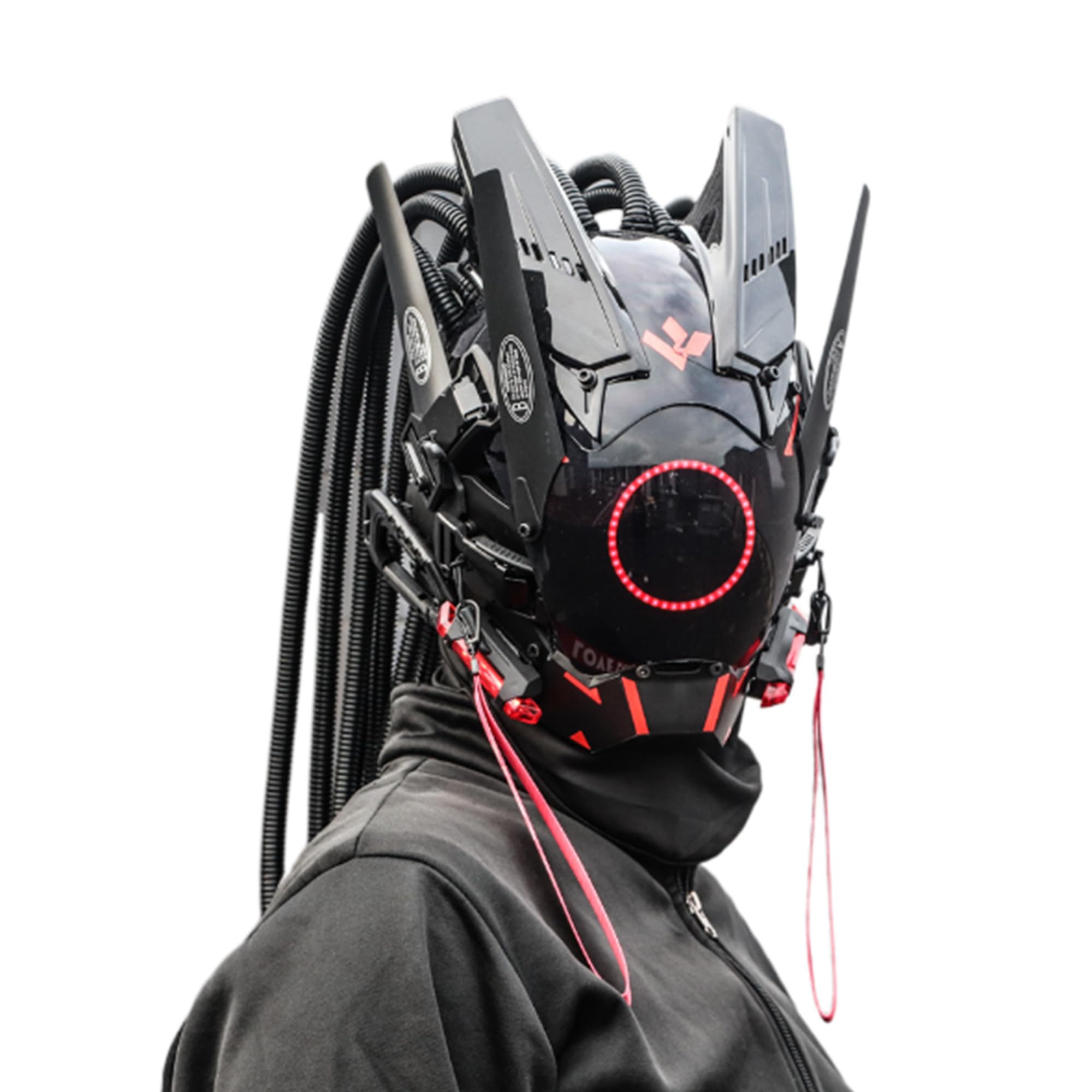 Máscara de casco punk redonda con trenzas, máscara futurista para Halloween, festival de música, cosplay, accesorios de disfraz para adultos
