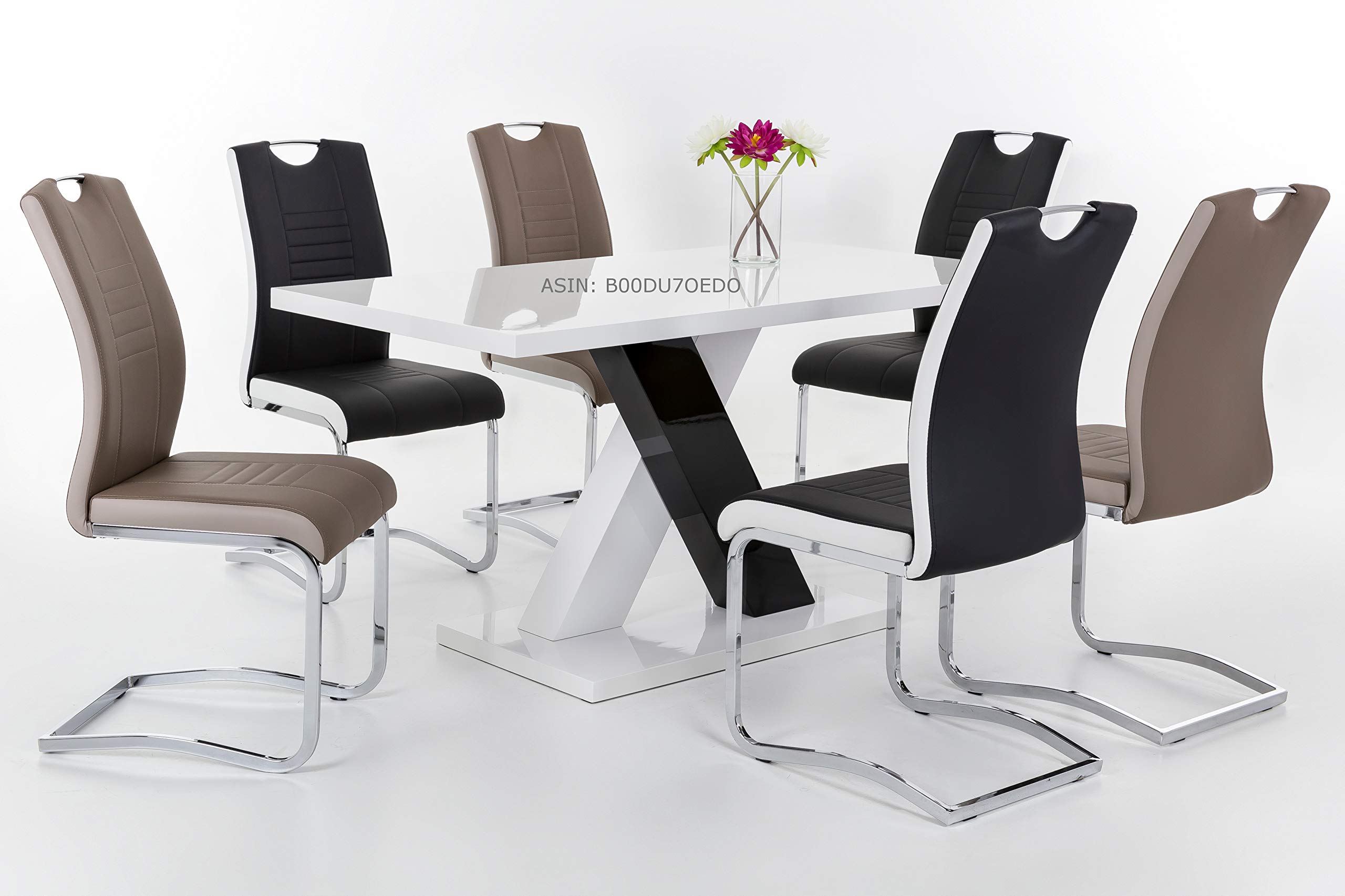Hela Tische, 4er Set Schwingstuhl Tabea, Kunstleder Schwarz-Weiß, Griffloch, Metallgestell Chrom, 43 x 61 x 99 cm