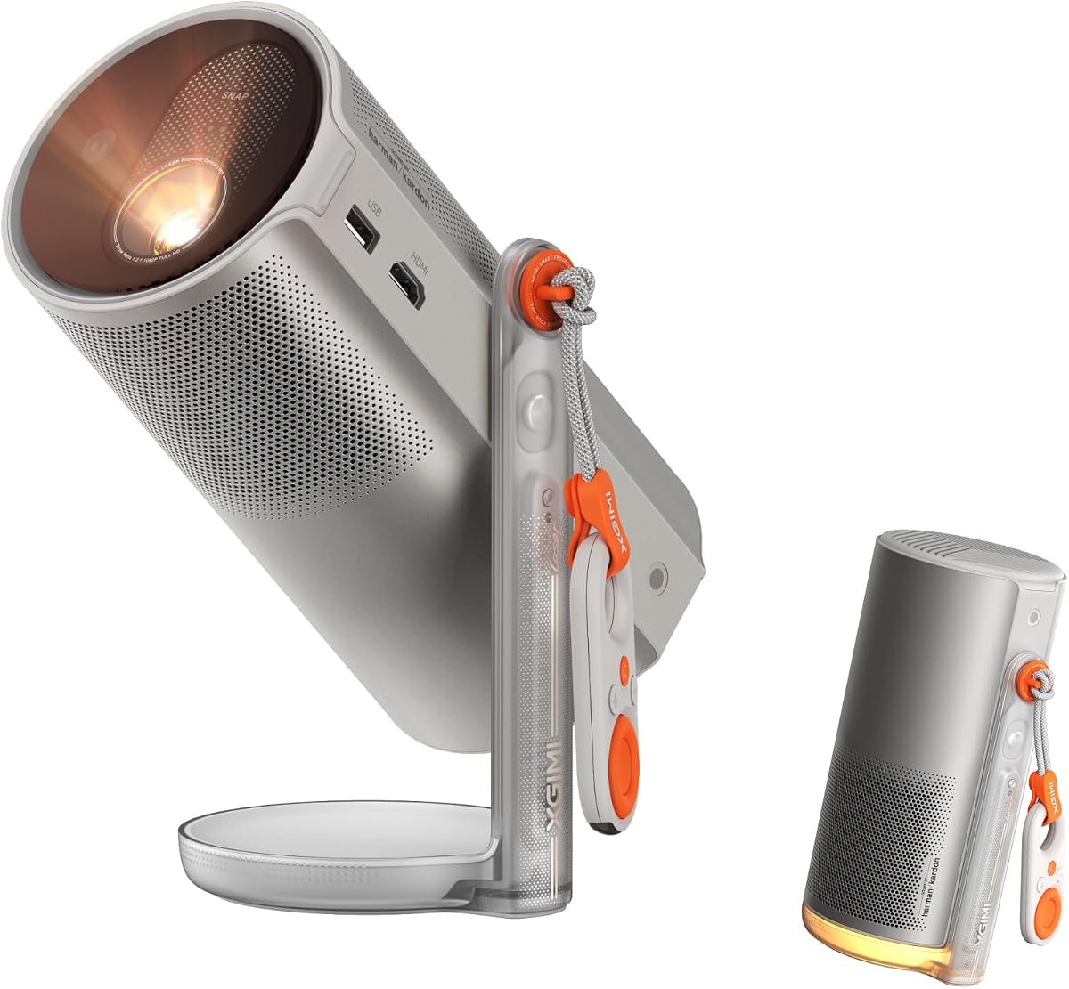 Proyector portátil láser XGIMI MoGo 4 con 4 filtros, 550 lúmenes ISO | Soporte integrado de 360°, batería integrada, tiempo de película de 2,5 horas, Google TV con Netflix con licencia, 2 × 6 W Harman Kardon