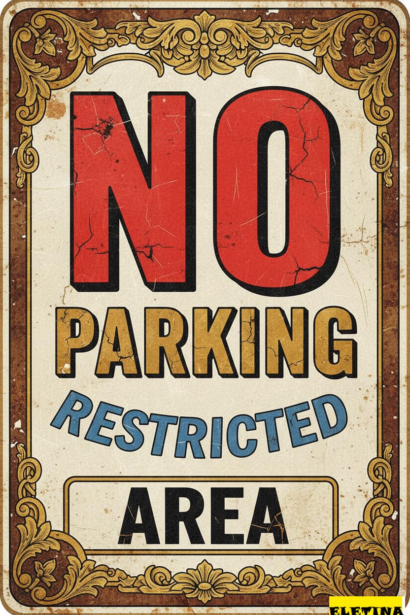 No Parking Restricted Area Metal Vintage Street Caution Sign Yard Road Street Outdoor Driveway 8x12in