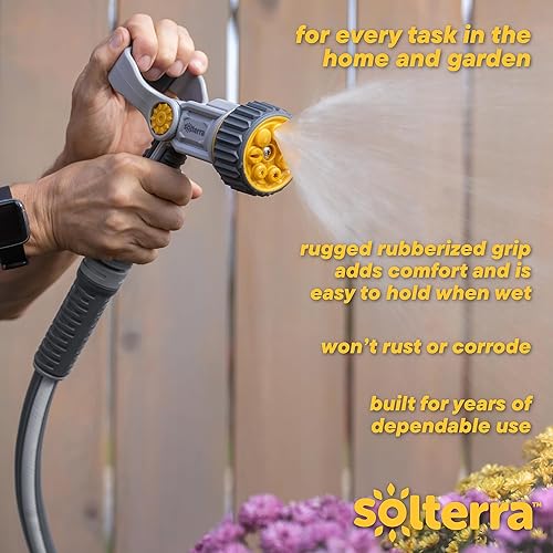 Miniatura 5 de Solterra boquilla de manguera de jardín ajustable con 8 patrones, multiestampado, Gris
