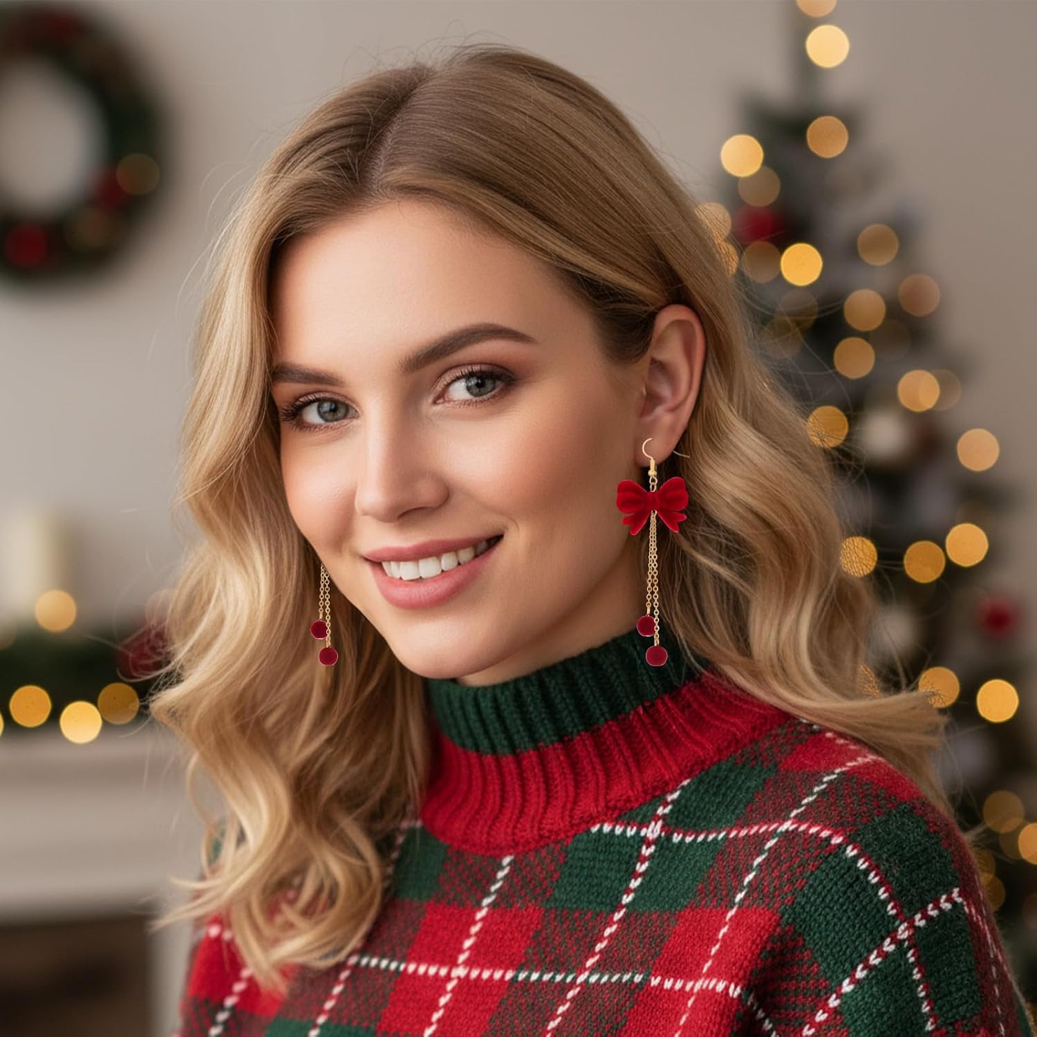 Red Bow Earrings, Christmas Jewelry for Women, Christmas Earrings Velvet Dangle Drop Large Chunky Flower Bow Stud Dangle - Image 5