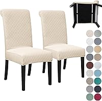 Vista 32 de SPRINGRICO Paquete de 2 fundas para sillas de comedor con cinturón de seguridad, fundas elásticas para sillas Parsons lavables, fundas protectoras