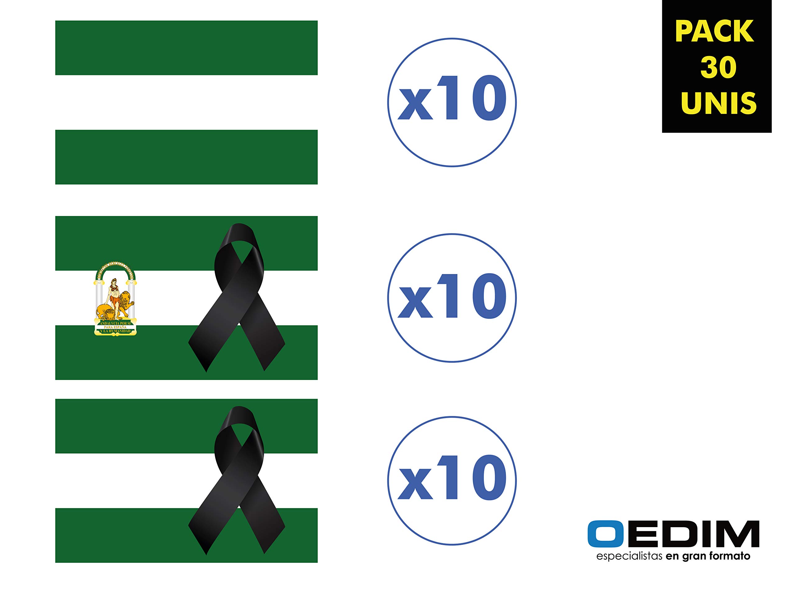 Oedim - Confezione da 10 e 30 bandierine di Andalusia in vinile adesivo trasparente con effetto specchio e inchiostro bianco Confezione da 30