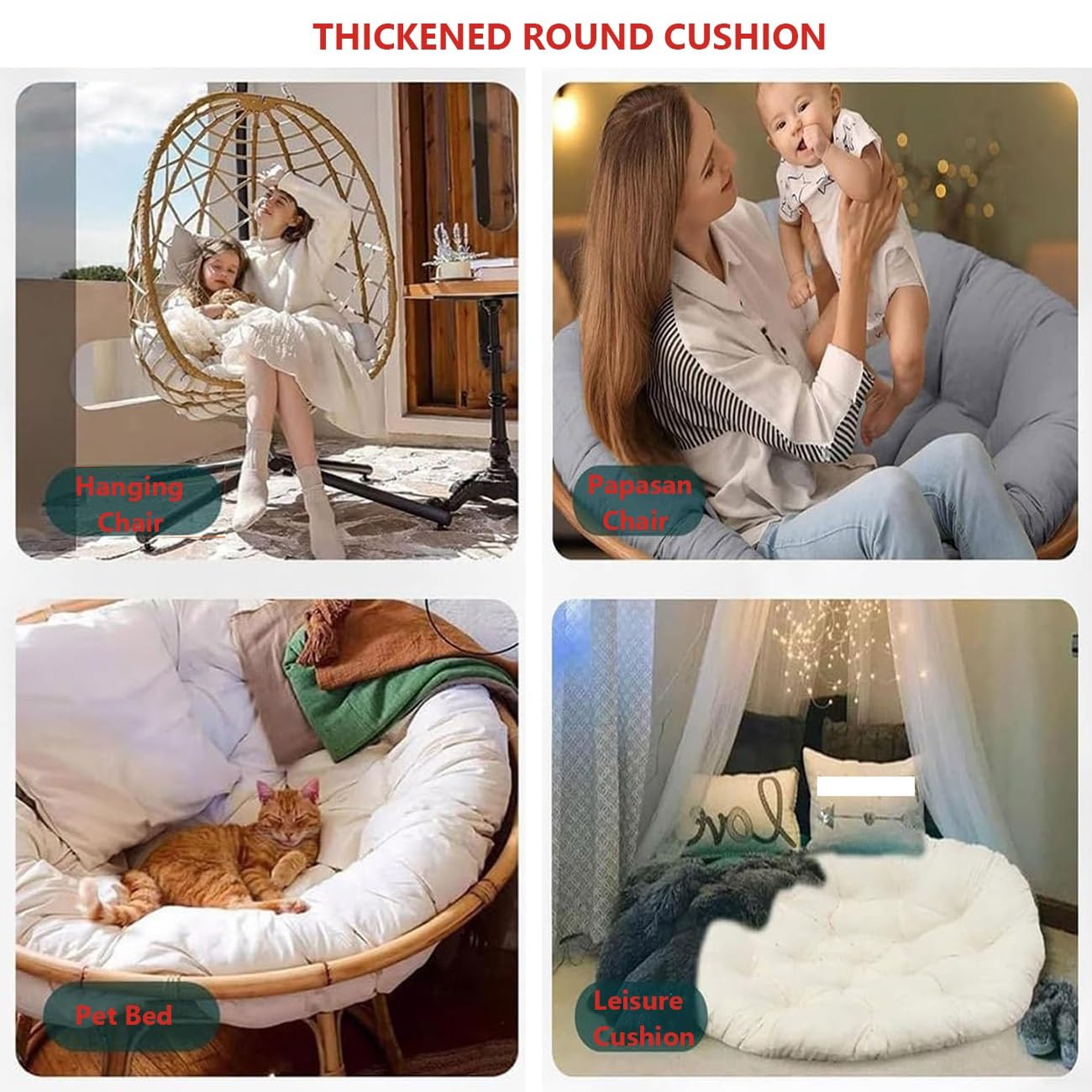 Coussin de Fauteuil Papasan siège Rond Polyvalent for Fauteuil Papasan, Coussin Fauteuil rotin, Rond Coussin de Chaise, Usage intérieur/extérieur(White,90cm)
