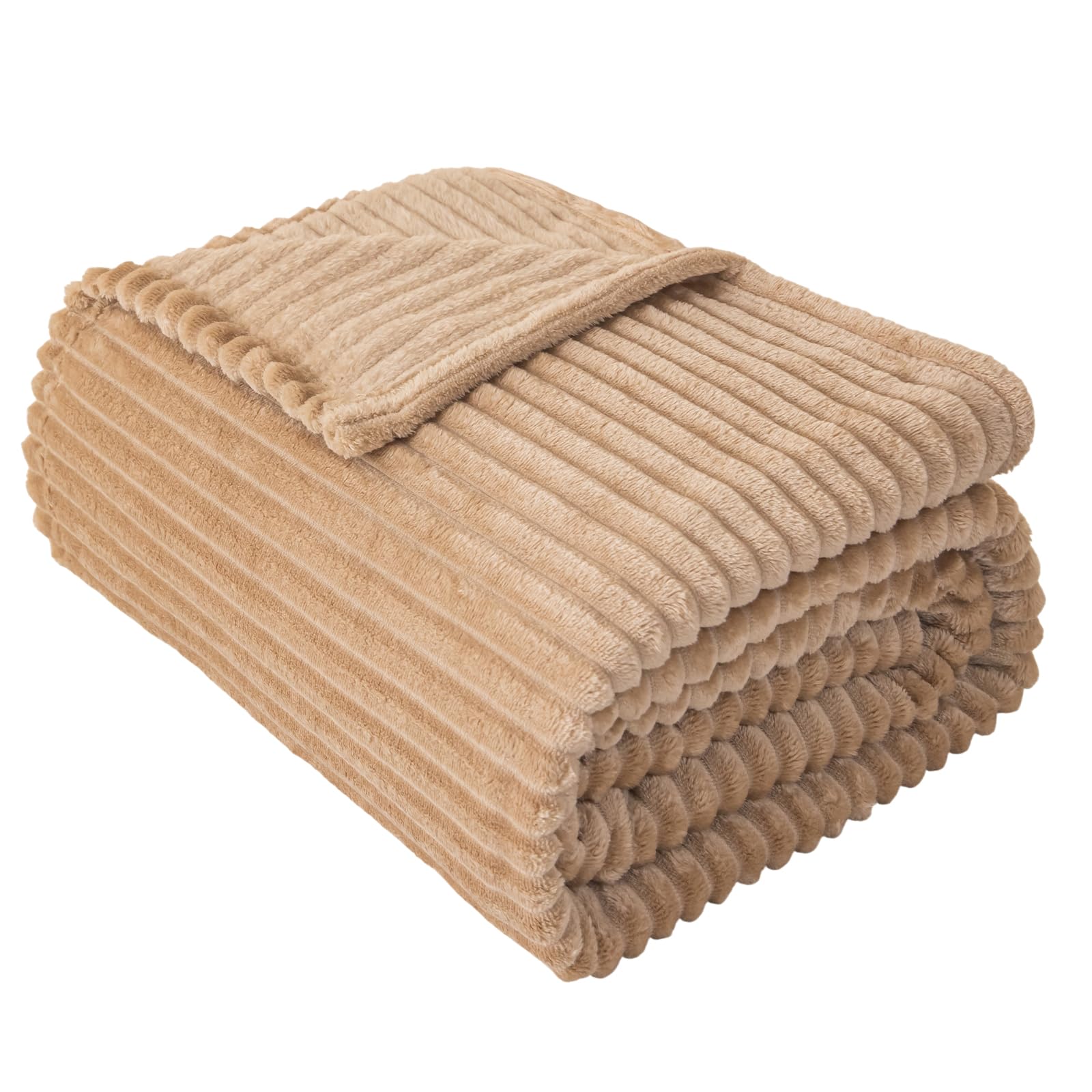 LSC Throws for Sofas Ribbed Fleece Throw Blanket Soft Warm Cozy Ribbed Texture Sofa Throw Fluffy Decorative Blanket for Couch Bed & Travel Cuddle Throw (MINK, Double - 150X200cm)
