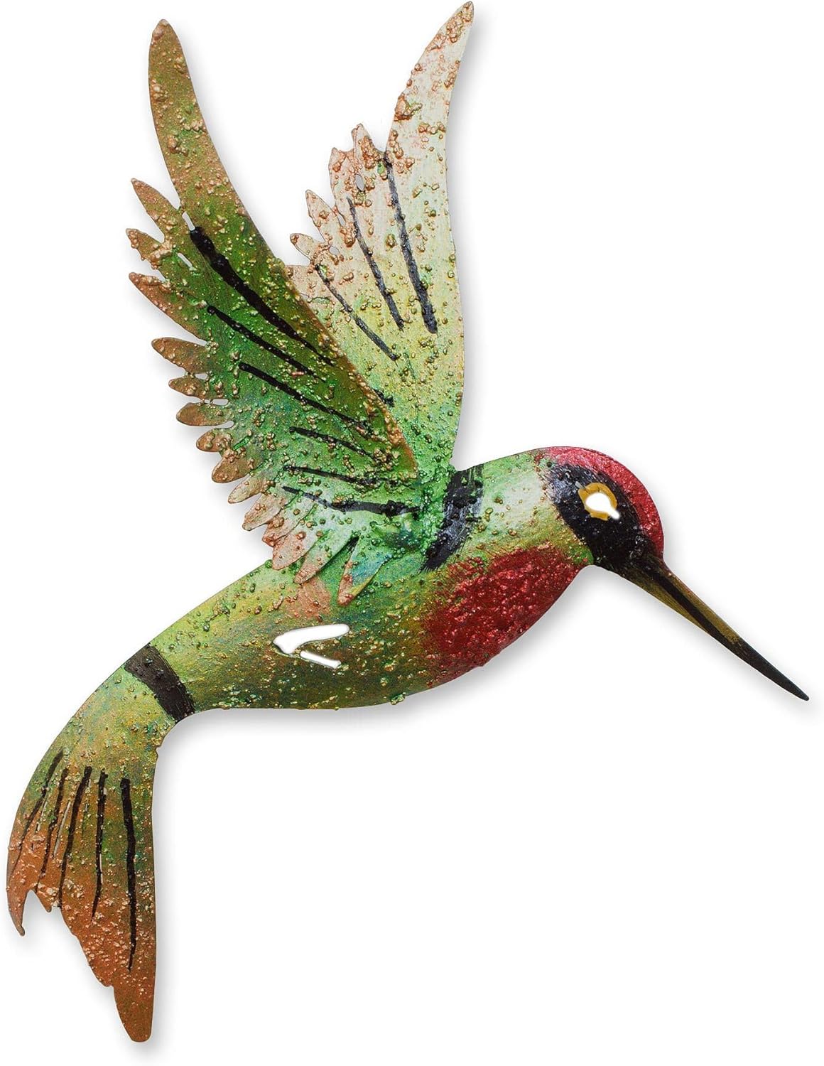 NOVICA Hand Painted Green Iron Cutout Wall Mural, 7.75" Tall, 'Little Emerald Hummingbird'