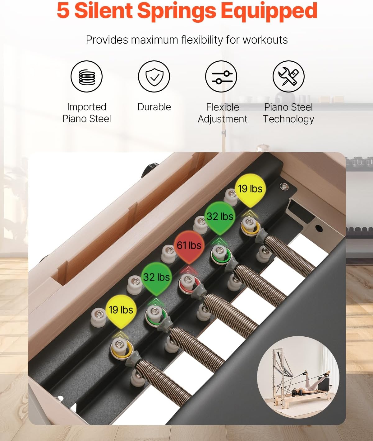 VEVOR Pilates Reformer, Reformer Pilates Machine with Cadillac Trapeze Table or Tower & Mat, Pilates Equipment for Home Workout and Studio, Includes Jump Board，Sitting Box