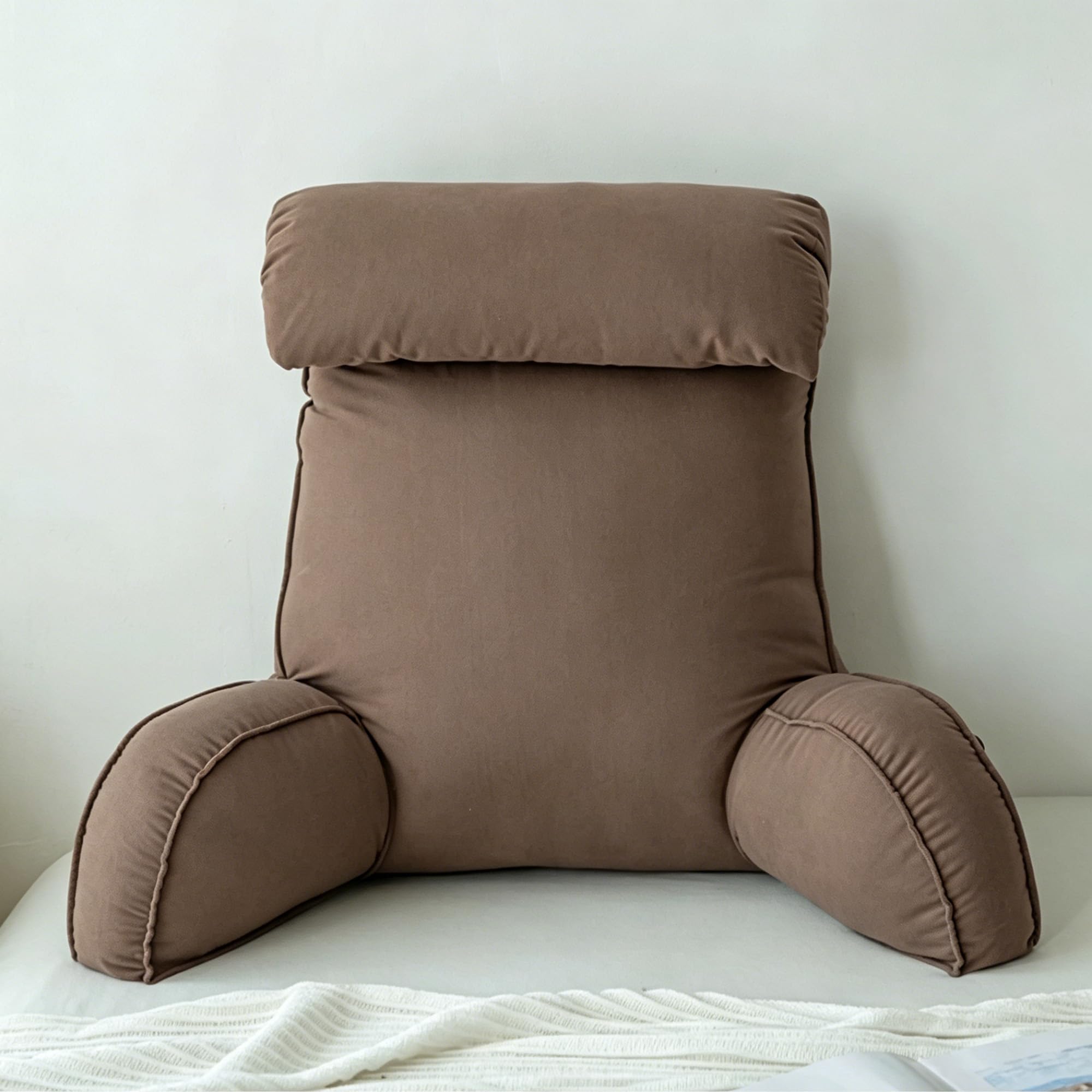 Hruile Cuddle Cushion with Headrest, Reading Pillows for Sitting in Bed Adult & Kids, Back Support Cushion with Detachable Neck Roll, Washable Backrest Support Pillow (75×40×55cm,Brown)