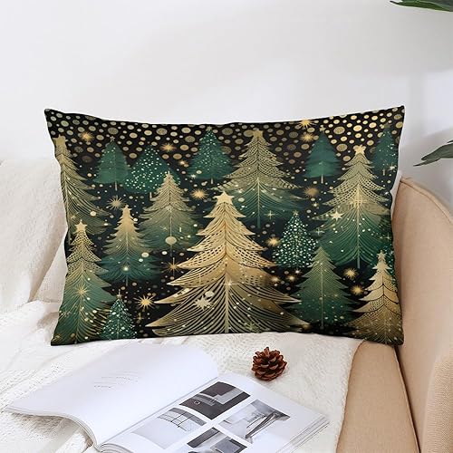 Miniatura 5 de MaSiledy Fundas de almohada de granja con diseño de árbol de Navidad, color verde y dorado, con texto en inglés "Merry Christmas", fundas de