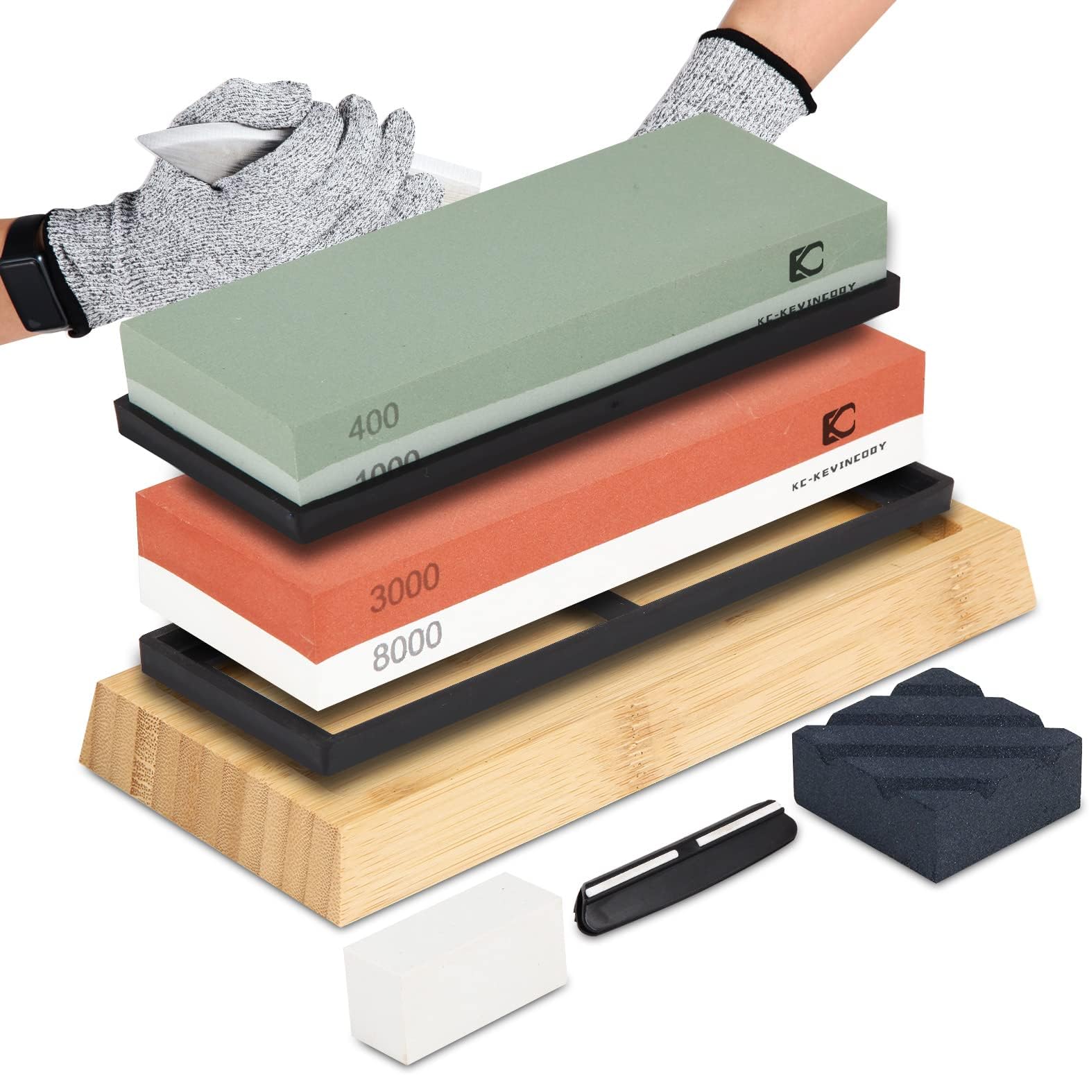 2 Pcs Whetstone Sharpening Stone - Dual Sided 400/1000 Grit & 3000/8000 Grit for Kitchen Knives - Premium Knife Sharpener