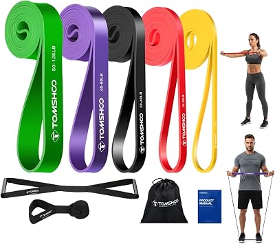TOMSHOO 5Pcs Resistance Bands Set with Handles Door Anchor for Men Women | Pull Up Assistance Bands Workout Exercise Long Bands for Fitness Training Home Gym