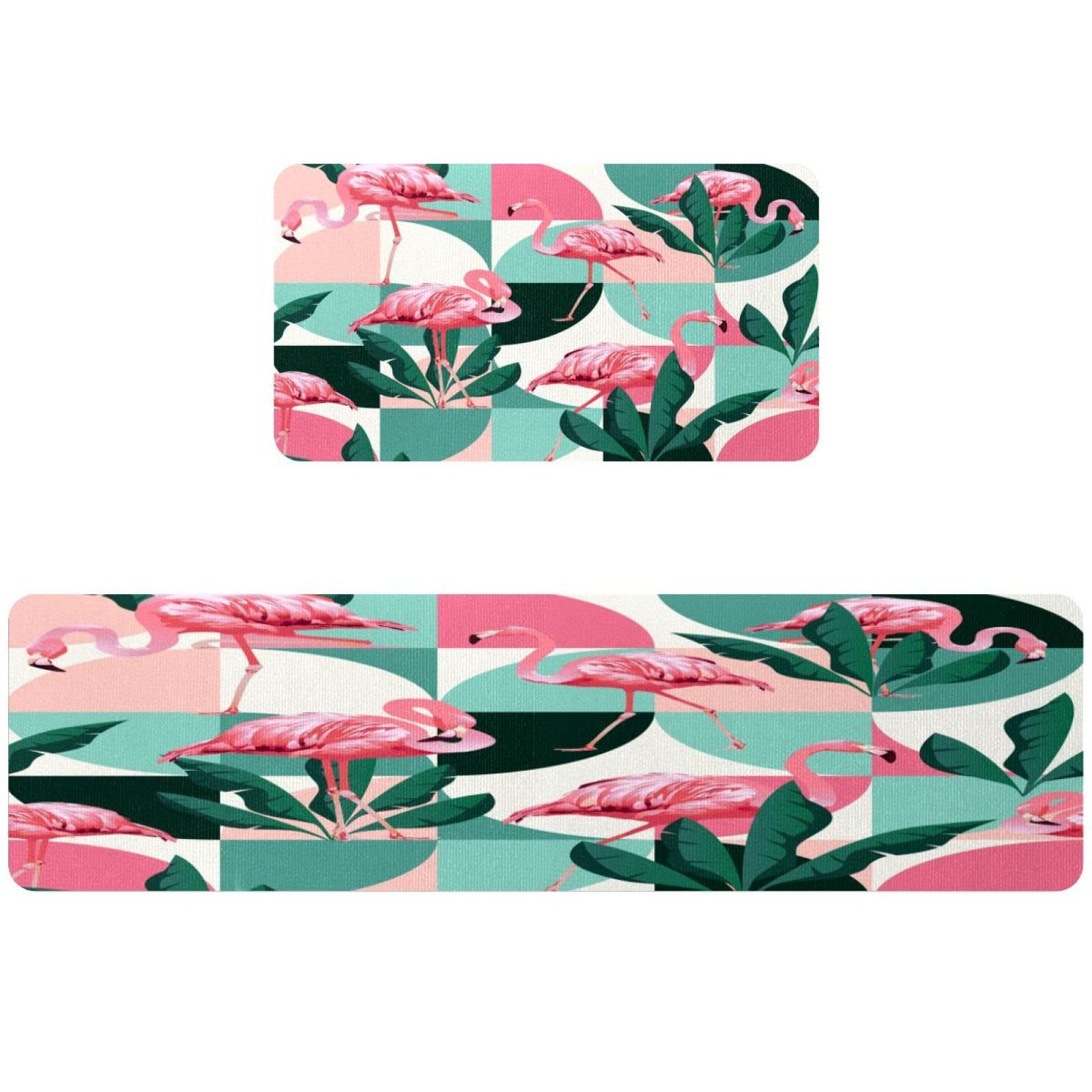 Alfombrillas de cocina VAPOKF con diseño tropical de flamencos lavables y antideslizantes