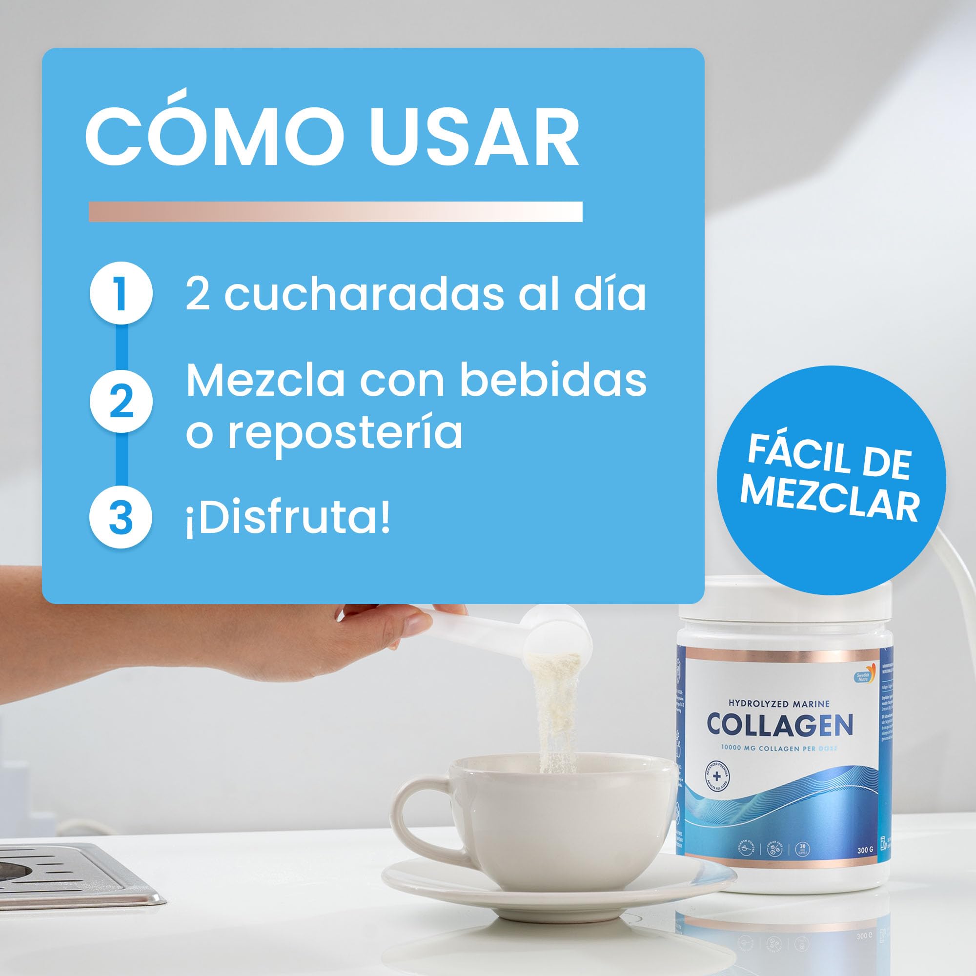 Swedish Nutra - Suplemento polvo colágeno marino hidrolizado 10 000 mg - 2 x 300 g (600 g total) suministro 60 días Péptido puro cabello piel uñas articulaciones Sin saborizantes Sin azúcar