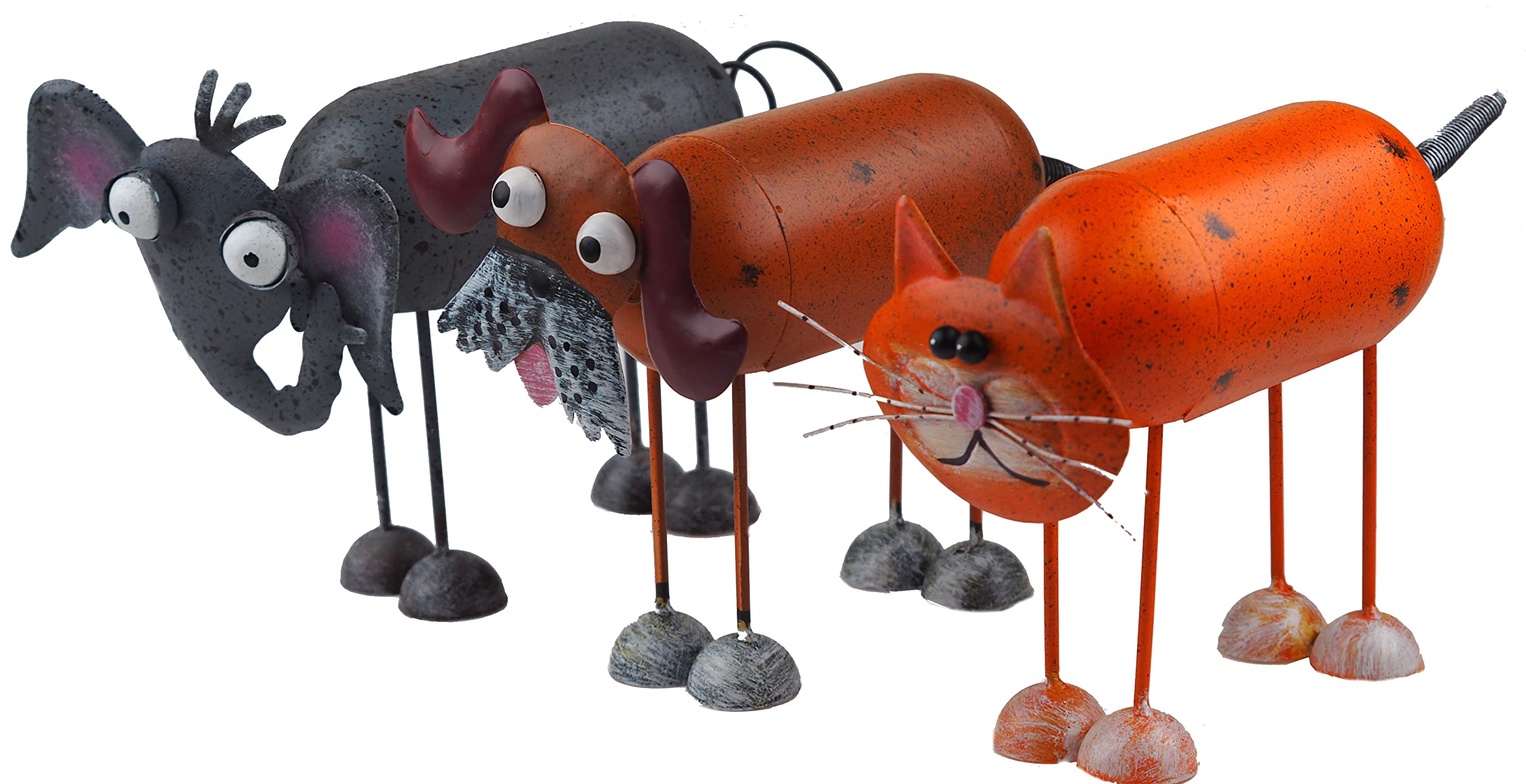 BWG Wobble Head Metal Novelty Garden Animal Ornaments - Cat Dog Elephant (Set of 3)