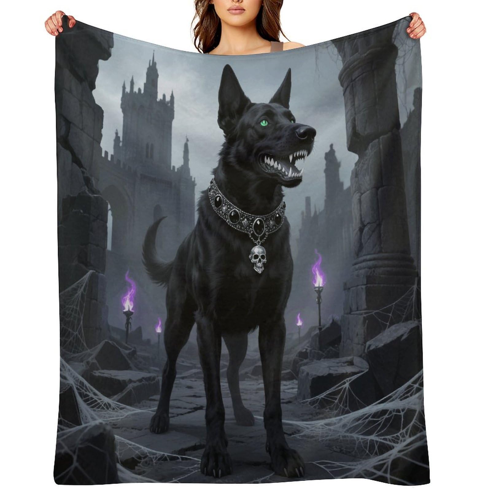 Gothic Black Dog Throw Blanket for Couch and Bed Super Soft Warm Lightweight Throw Blankets Cozy Fuzzy Flannel Blanket Personalized Decorative Blankets for Sofa Decor 50"x60"
