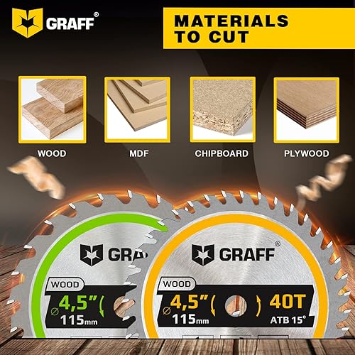 Miniatura 5 de GRAFF Juego de hoja de sierra circular de 4-12 pulgadas con eje de 38 pulgadas, hoja de sierra para amoladora de 24 dientes y 40 dientes para