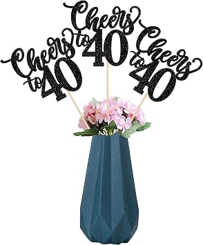 12 Pack Cheers to 40 Centerpiece Sticks Assembled Glitter Number 40 Forty 40th Birthday Table Centerpiece Sticks for Cheers to 40 Years Old 40th Birthday Theme Party Supplies Black