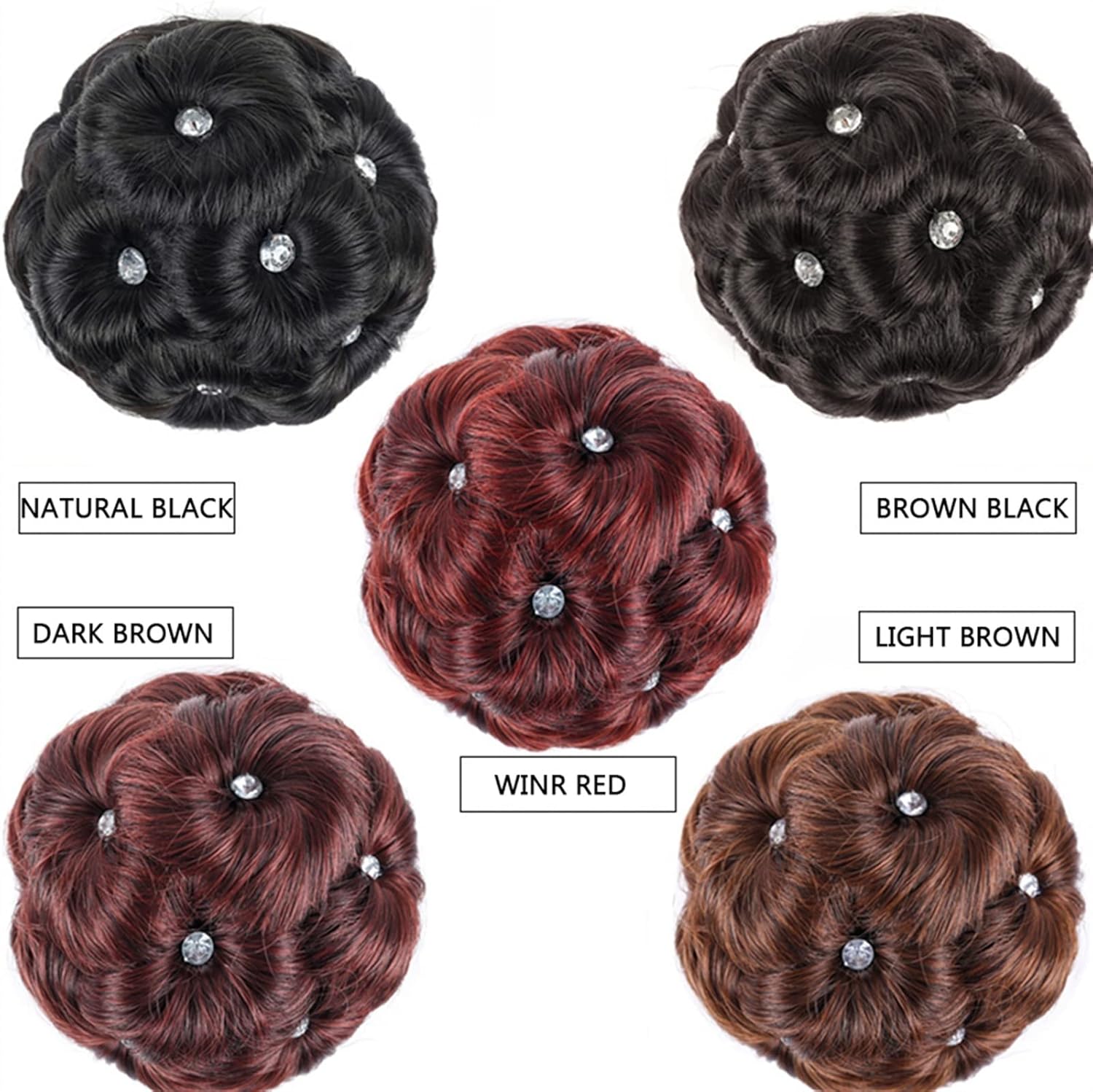 乱雑なお団子ヘアピース ウェディングパーティー用のラインストーン付きアップヘアピース、女性用おだんごヘアの合成ヘアおだんごヘアエレガ