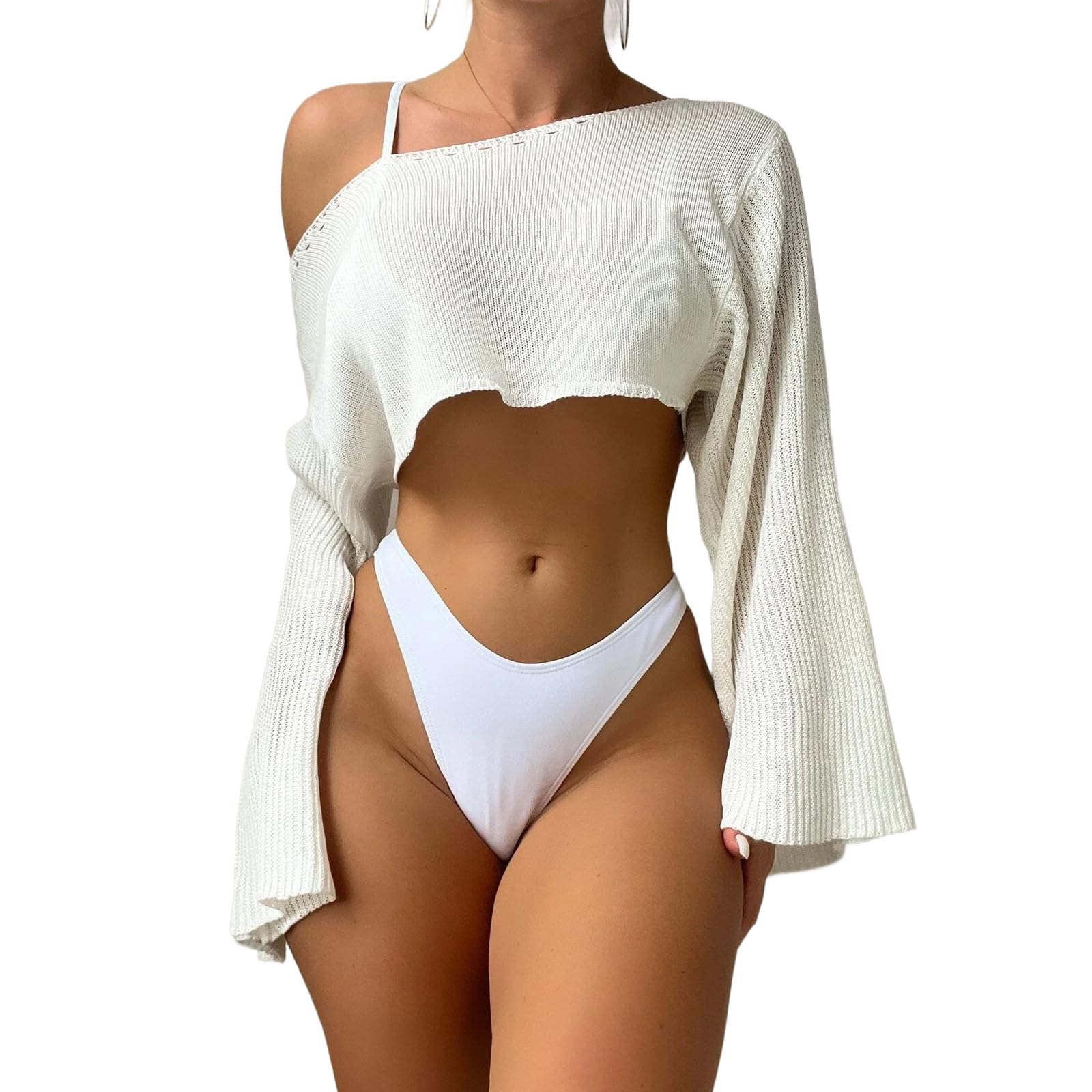 Corset Womens Tops Sweaters for Women Fall Sweaters Off The Shoulder Top Long Sleeve Hollow Out Knit Crop