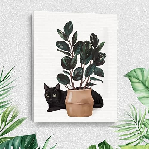 Vista 10 de Divertido arte de pared enmarcado con gato, imagen abstracta para beber café, lindo gato retro, decoración de pared, póster de lienzo adecuado
