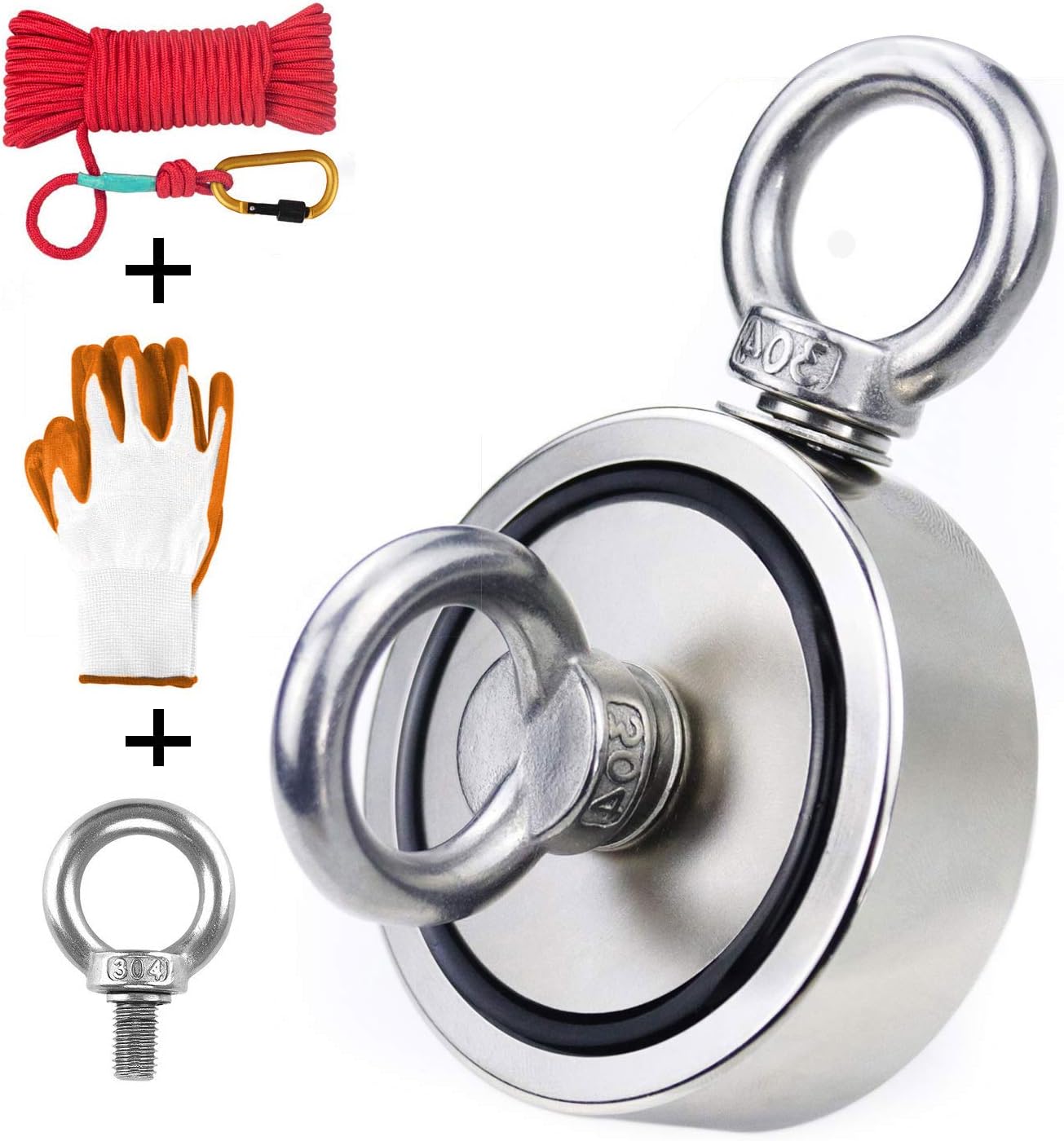 Fishing Magnet with Rope, 960lbs Pulling Force Double Sided Super Strong Round Rare Earth Neodymium Magnet for Magnetic Fishing, River, Lake, Salvage, 2.95" Diameter
