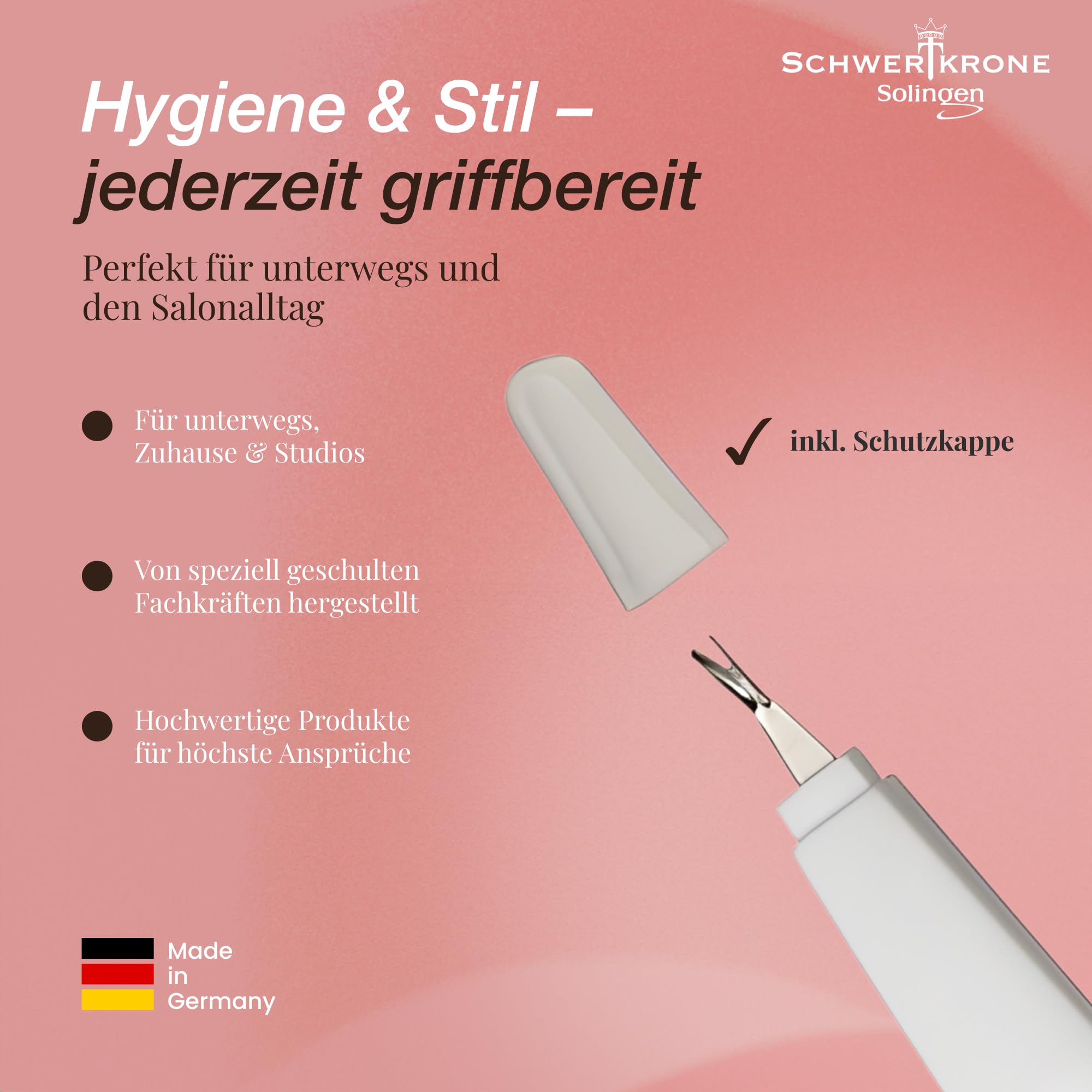 SCHWERTKRONE ® Lima per unghie in zaffiro [Made in Solingen – Germania] con coltello per cuticole a V – Cut & File, tagliacapelli, 16 cm