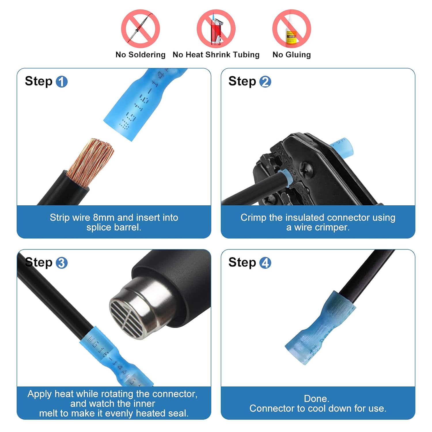 125PCS Heat Shrink Wire Connectors,Electrical Terminals Kit,Waterproof,Automotive Marine Electrical Terminals Kit,Ring Fork Hook Spade Butt Splices,Tinned Red Copper(3ColorsX8Size),12-10,16-14,22-16: Industrial & Scientific