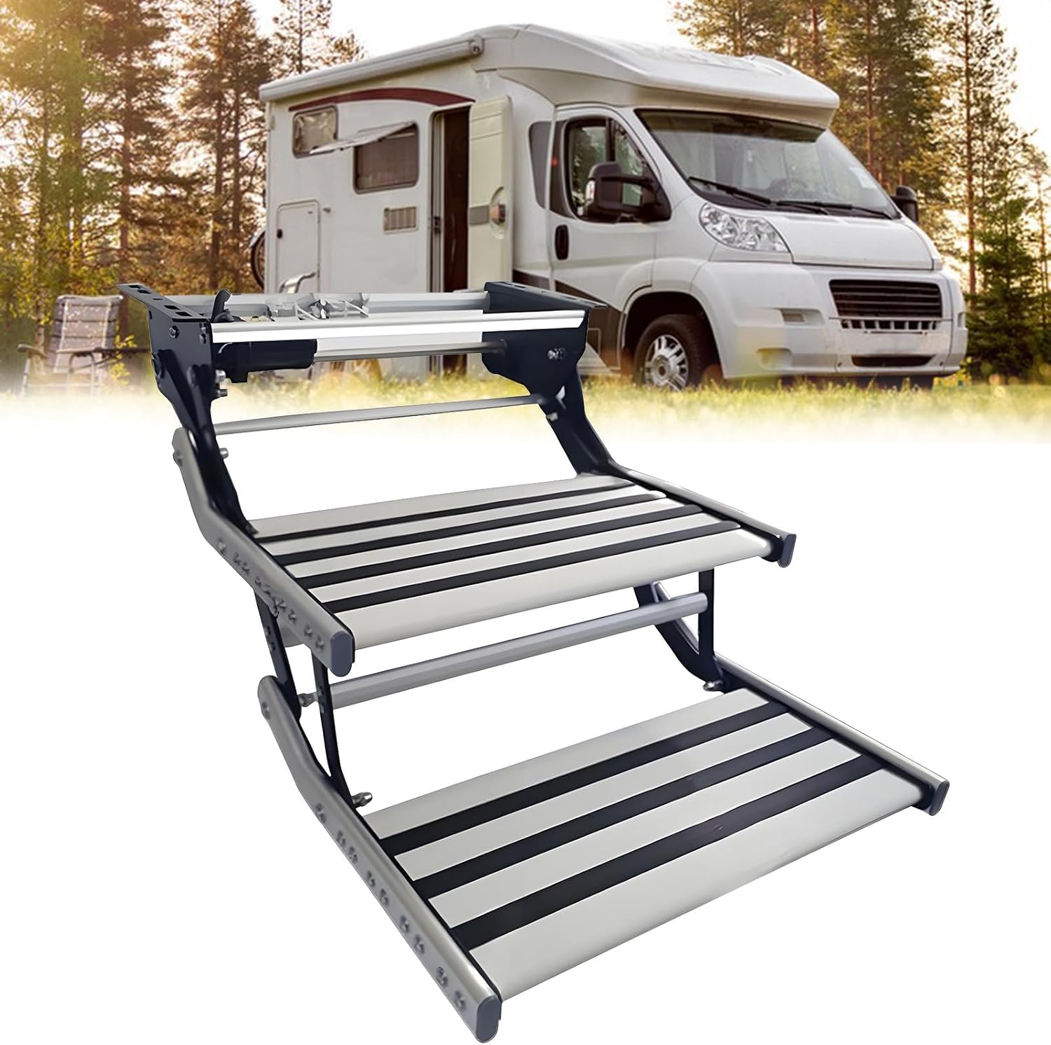 Caravan Steps Double 2-Step Manual Retractable Rv Stairs Electric Retractable Rv Steps Folding Automatic Motorhome Steps Rv Camper Stairs,200kg Capacity Manualtype