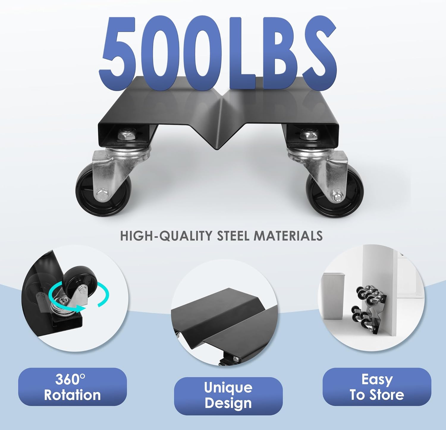 SHANTRA Furniture Dolly with 4 wheels, 2 Pack Moving Dolly with 1000 lbs Load, Furniture Movers with Wheels, Steel Heavy Duty Dolly, 360°Rotating Flat Dolly, Appliance Dolly for Moving Heavy Furniture