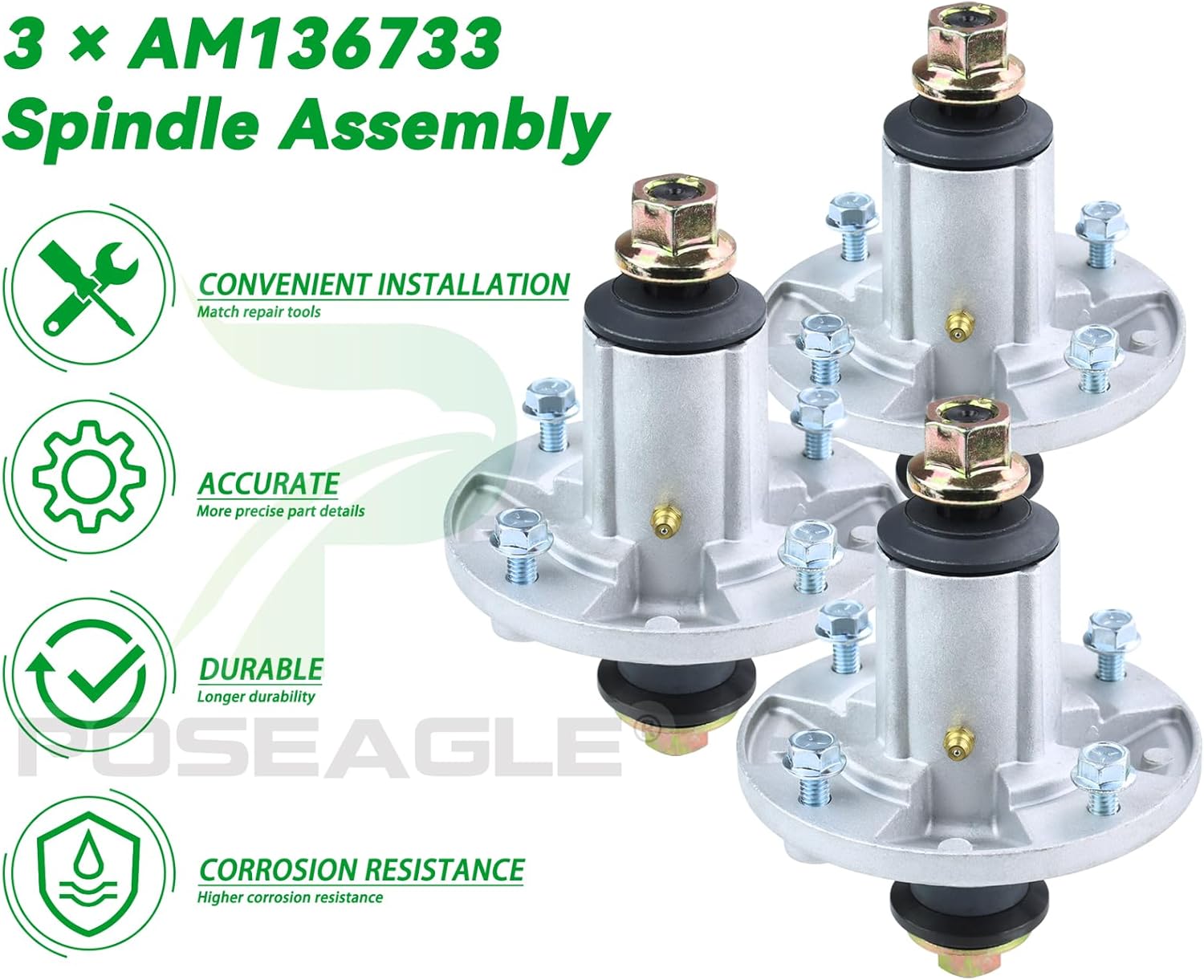 3 Pack Pre-Greased AM136733 Spindle Assembly Replaces AM143469 AM137097 for John Deere X300 X300R X304 X310 X324 Z225 EZtrak Z245 EZtrak Lawn Tractors