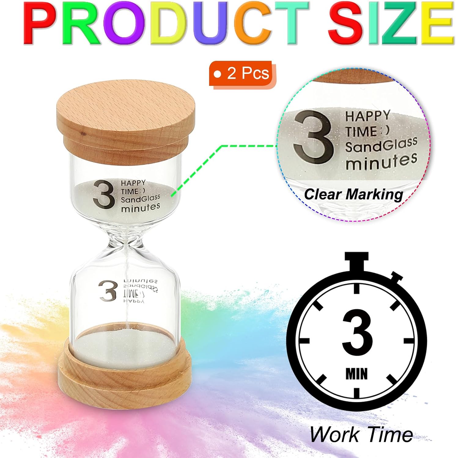 PATIKIL 3 Minute Sand Timer, 2 Pcs Wooden Sand Watch High Borosilicate Glass Sandglass Sand Clock for Games, Classroom, Kitchen, Office, Home Decoration, White