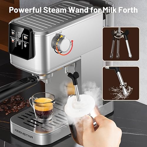 Miniatura 6 de KEENSTAR Máquina de café expreso de 20 bar con infusión fría caliente y rápida, cafetera de acero inoxidable, cafetera de café expreso con espumador