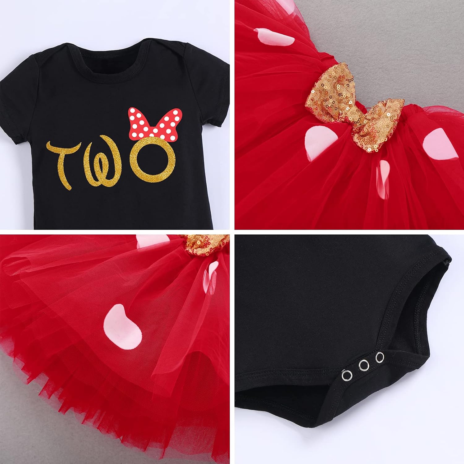 IMEKIS Baby Girl Mouse Birthday Outfit 1st 2nd Birthday Cake Smash Romper Tutu Skirt Polka Dots Clothes Set - Image 5