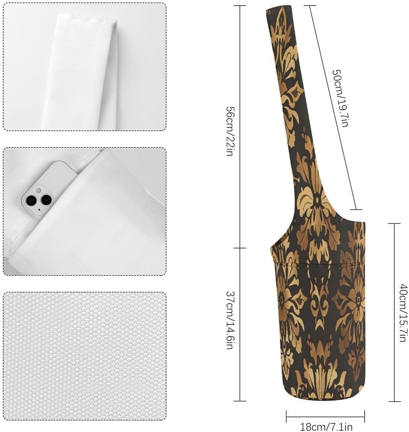 Vintage Gold Black Tan Floral Canvas Yoga Mat Bag Yoga Mat Carrier image 2